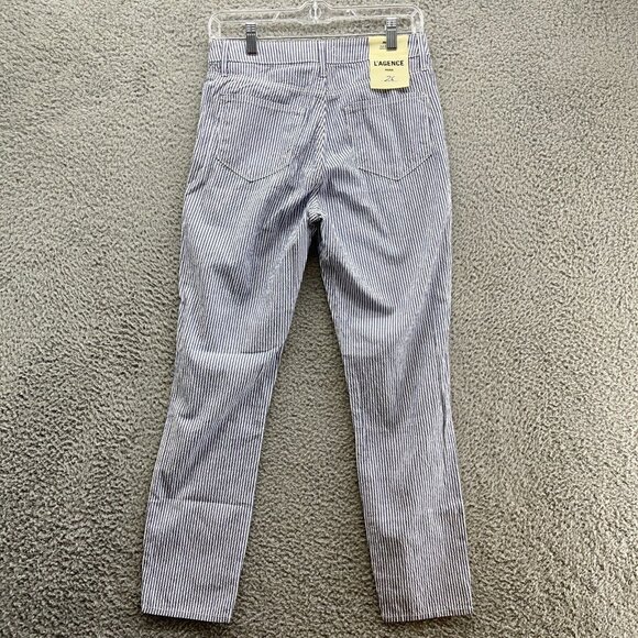 L’agence Pants Womens 26 Blue Cotton Blend Striped High Rise Paris‎ New - Picture 8 of 9